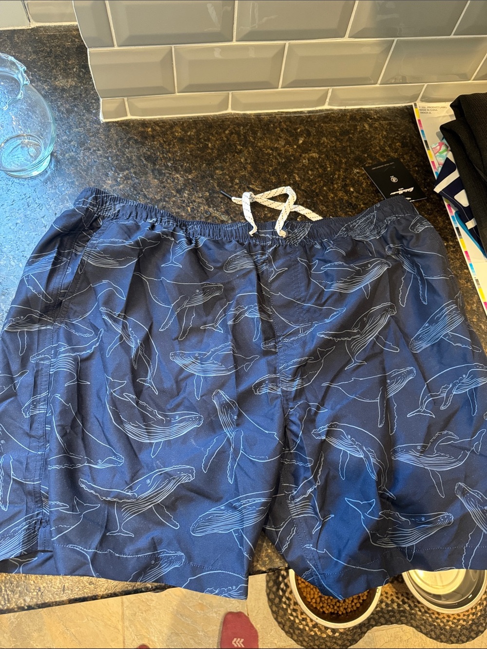 Eddie Bauer Men's XL Blue Whale-Print Swim Shorts